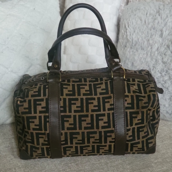 FENDI Zucca Zucchino Vintage Boston 30 Canvas Bag FF Monogram Logo..w/COA.. - Picture 2 of 10